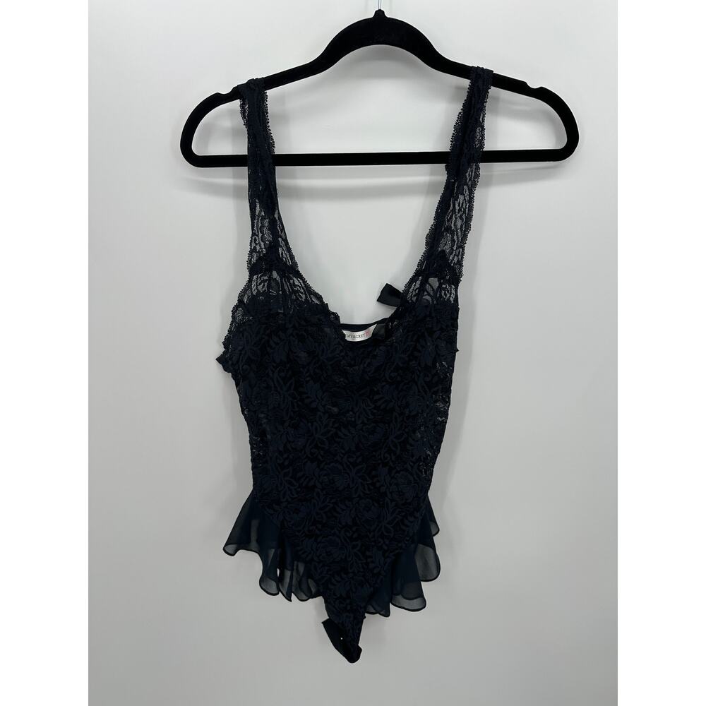 Victoria's Secret‎ Black Lace Bodysuit Womens M Ruffle Y2K Vintage Lingerie